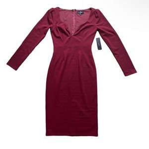 NWT Lulus Truth Be Told Burgundy Long Sleeve Bodycon Midi Dress Size XS
